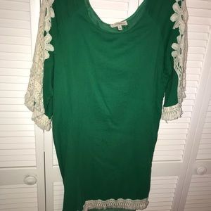 Green and off white tunic